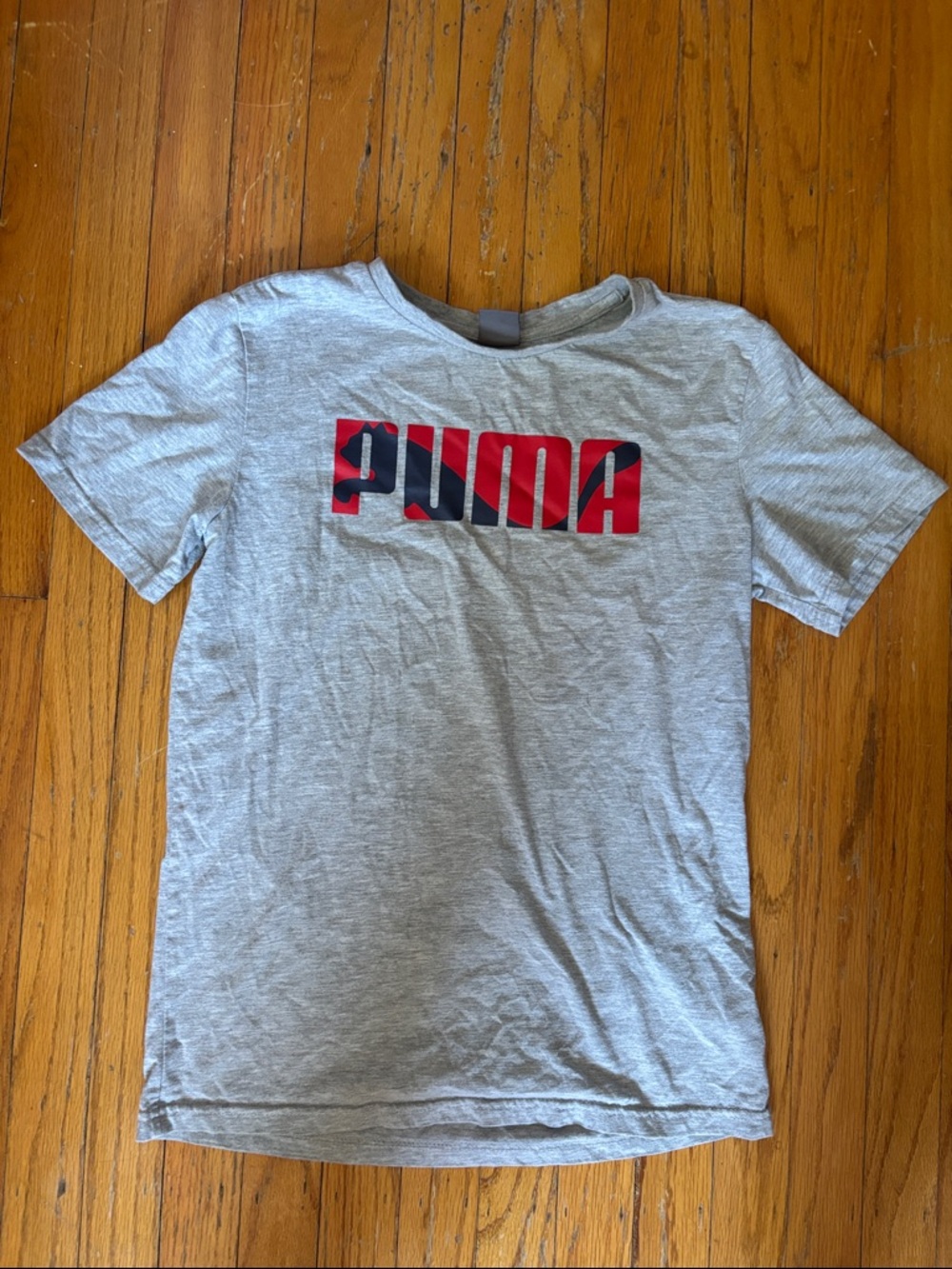 Puma Gray Tee with Red and Black Logo - Kids Short Sleeve